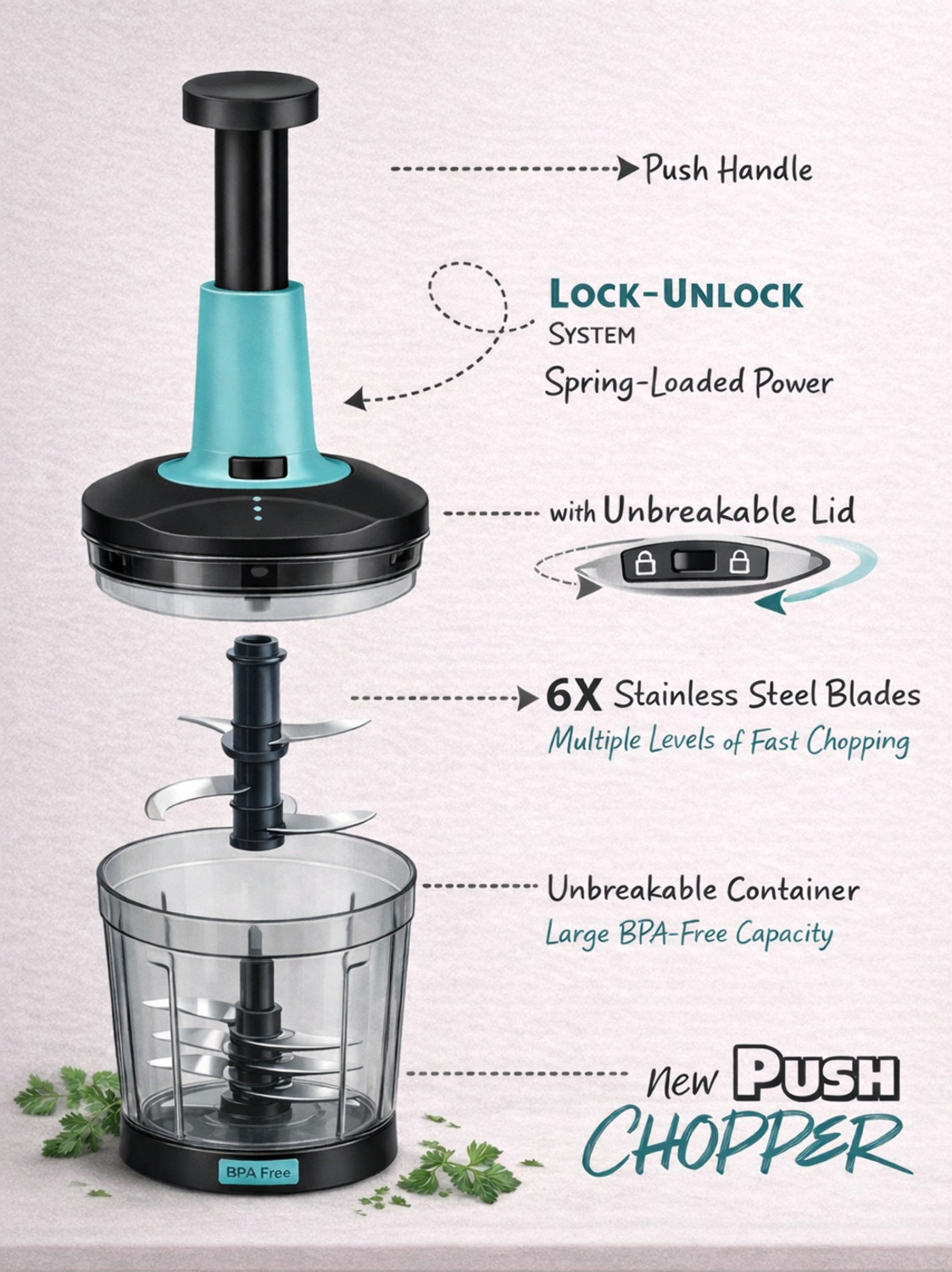 Image of Armony Multi-Purpose Manual Food Chopper with Stainless Steel Blades & Whisk Vegetable & Fruit Chopper