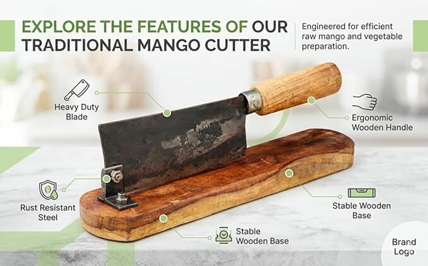 Image of SKS AGRICO by S.K.S AGRICO Heavy Duty Mango Cutter With Wooden Base Chopper for Jackfruit&Hard Vegetables Vegetable & Fruit Chopper