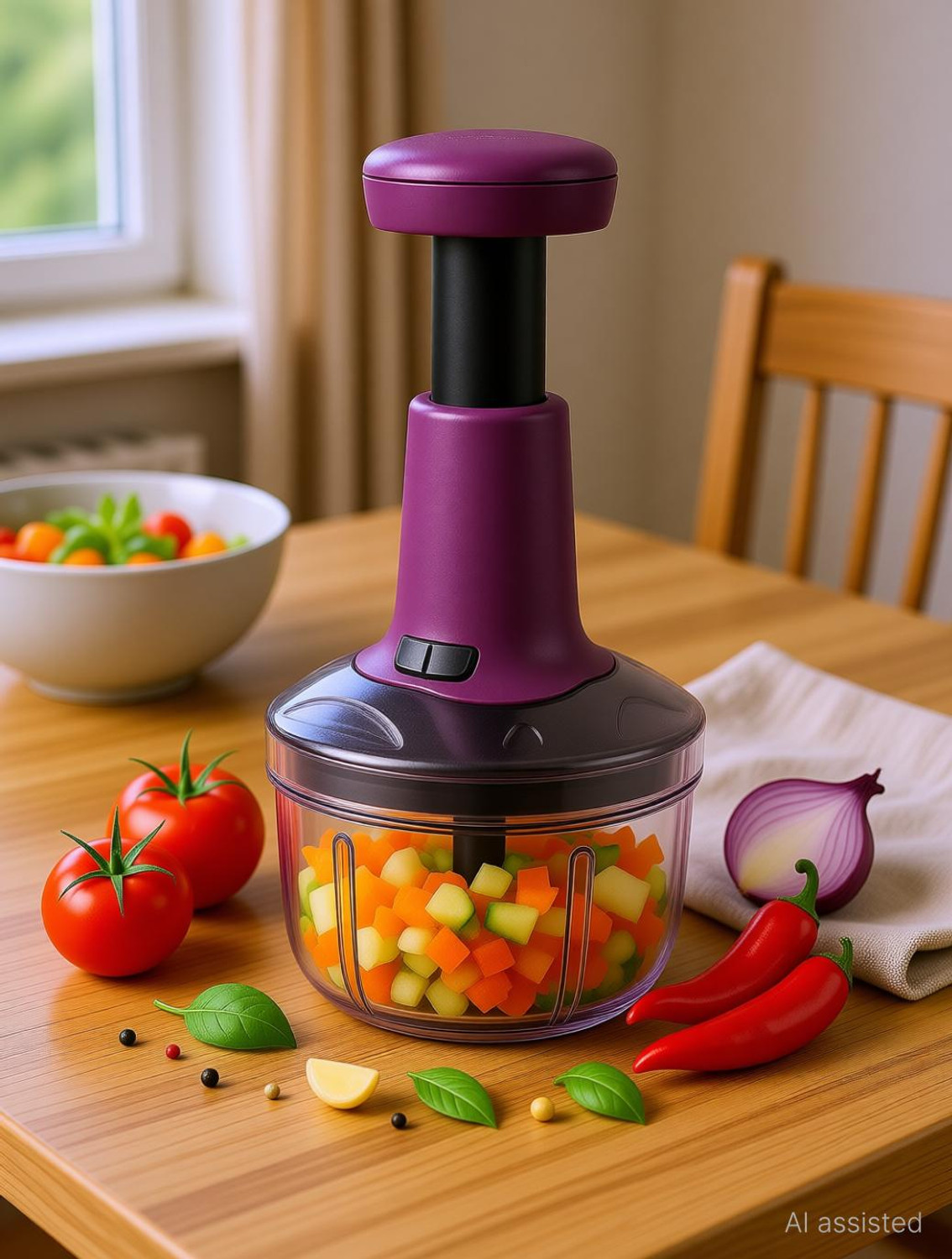 Image of Ecodex Manual Push Vegetable Chopper Mixer Cutter to Cut Onion, Salad, Tomato, Potato Kitchen Tool Set