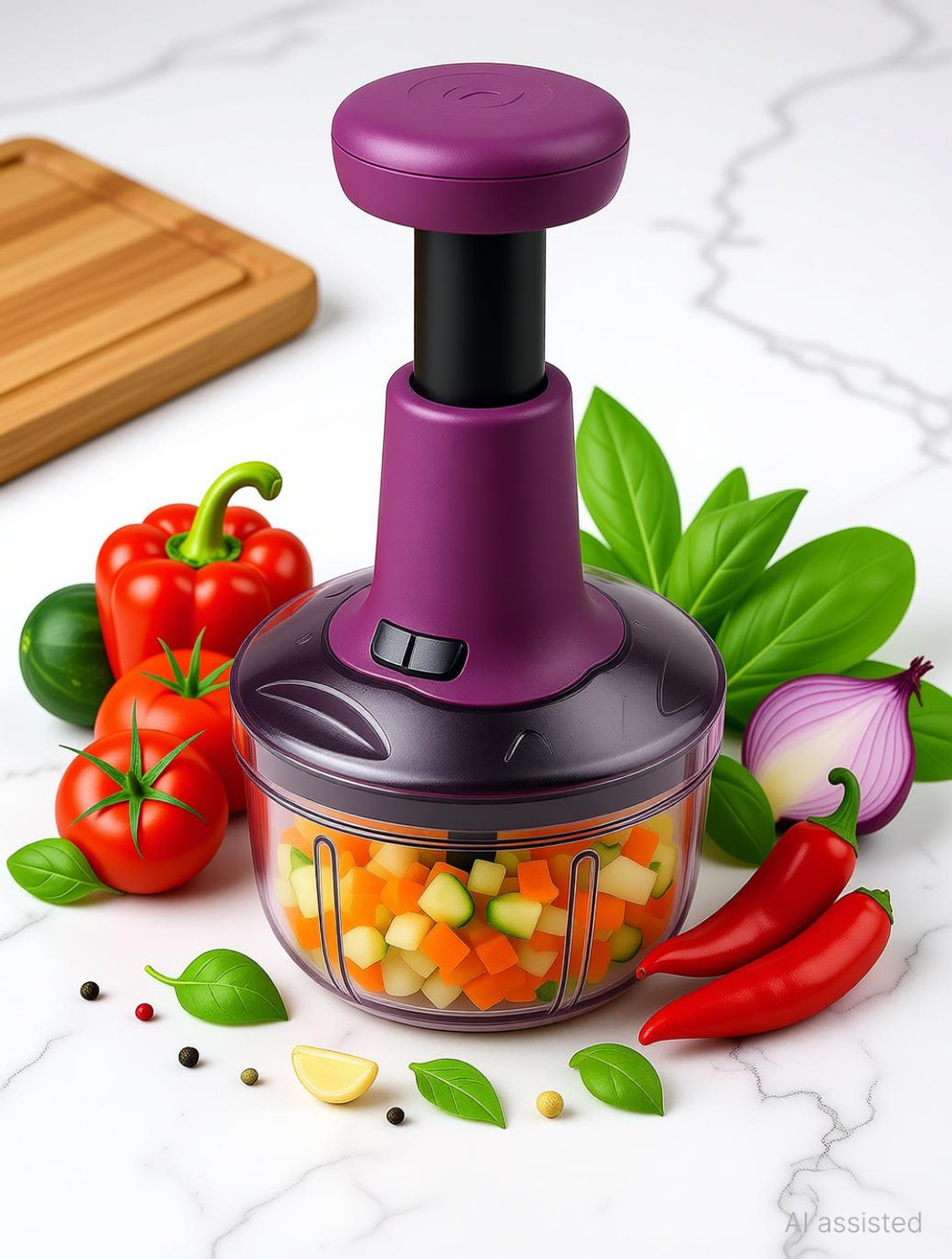 Image of Ecodex Manual Push Vegetable Chopper Mixer Cutter to Cut Onion, Salad, Tomato, Potato Kitchen Tool Set