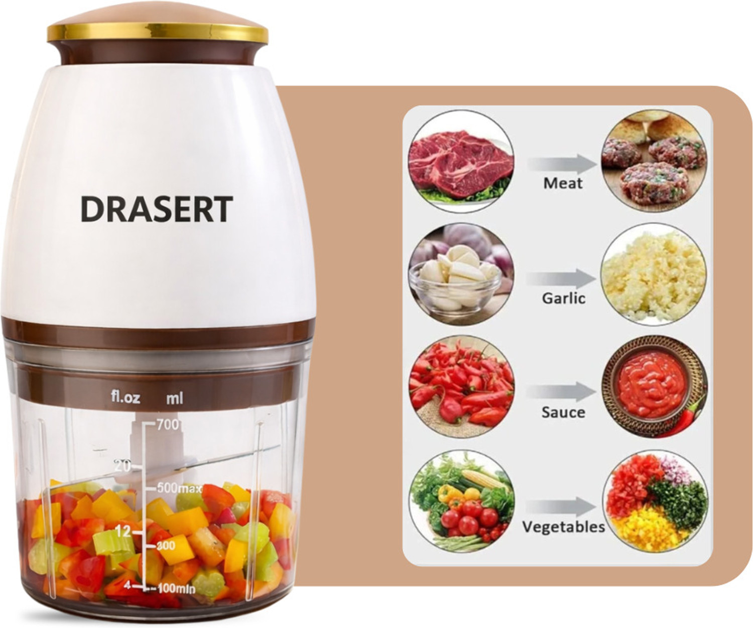 Image of Drasert by Drasert Electric Capsule Cutter Blender Meat Grinder Stainless Steel Blades 700ml 350W Electric Vegetable & Fruit Chopper