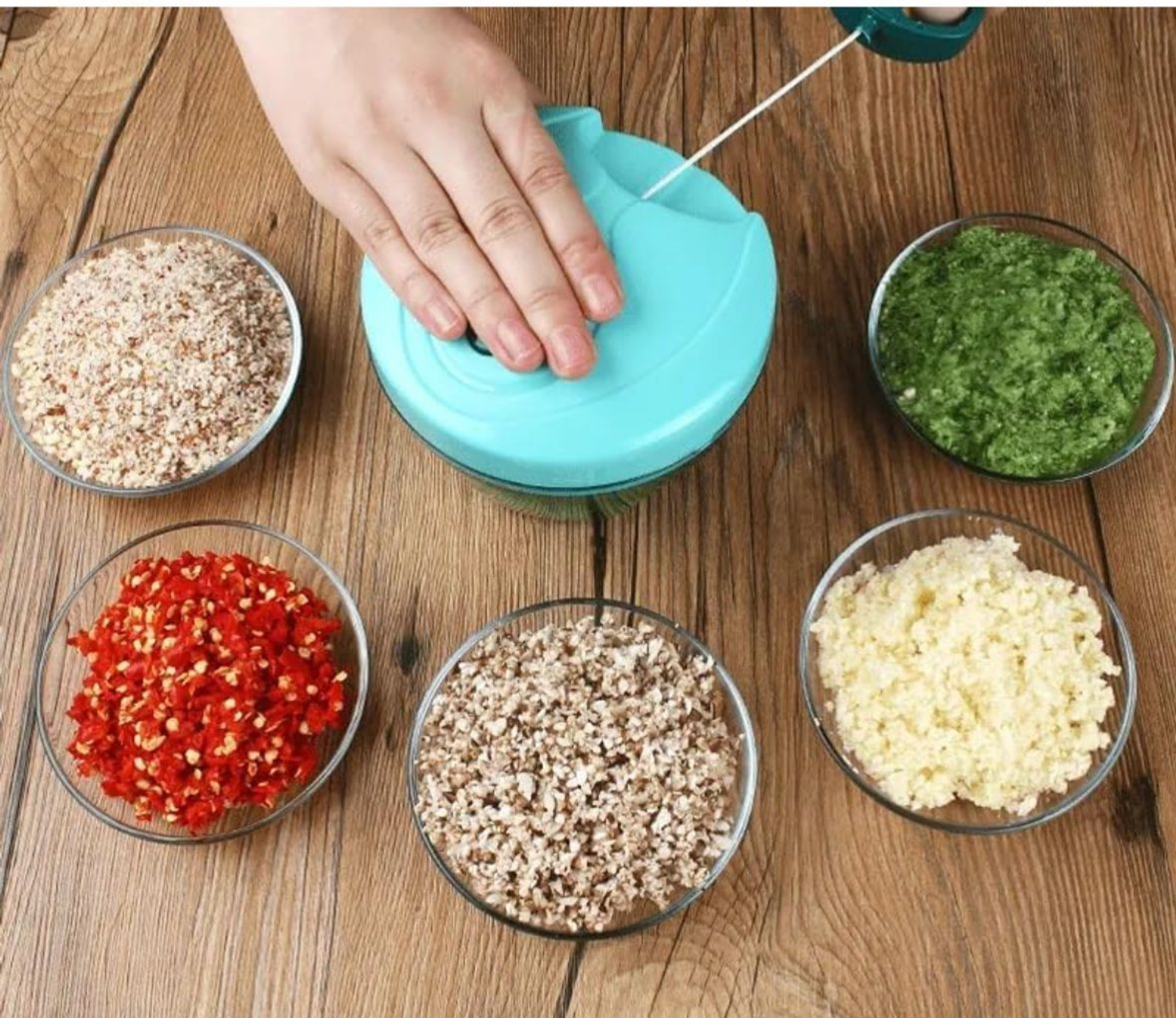 Image of HARDIK SHAH ENTERPRISES by Hardik Shah Enterprises Vegetables & Fruits, 650ML Hand Press Chopper with 3 Stainless Steel Blades Vegetable & Fruit Chopper