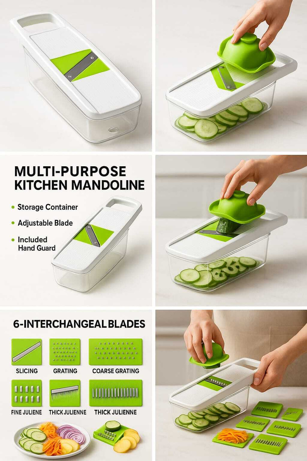 Image of salujahouse by no 6-in-1 Vegetable Slicer for Kitchen Multi-Purpose, Stainless Steel Blades Vegetable & Fruit Grater & Slicer