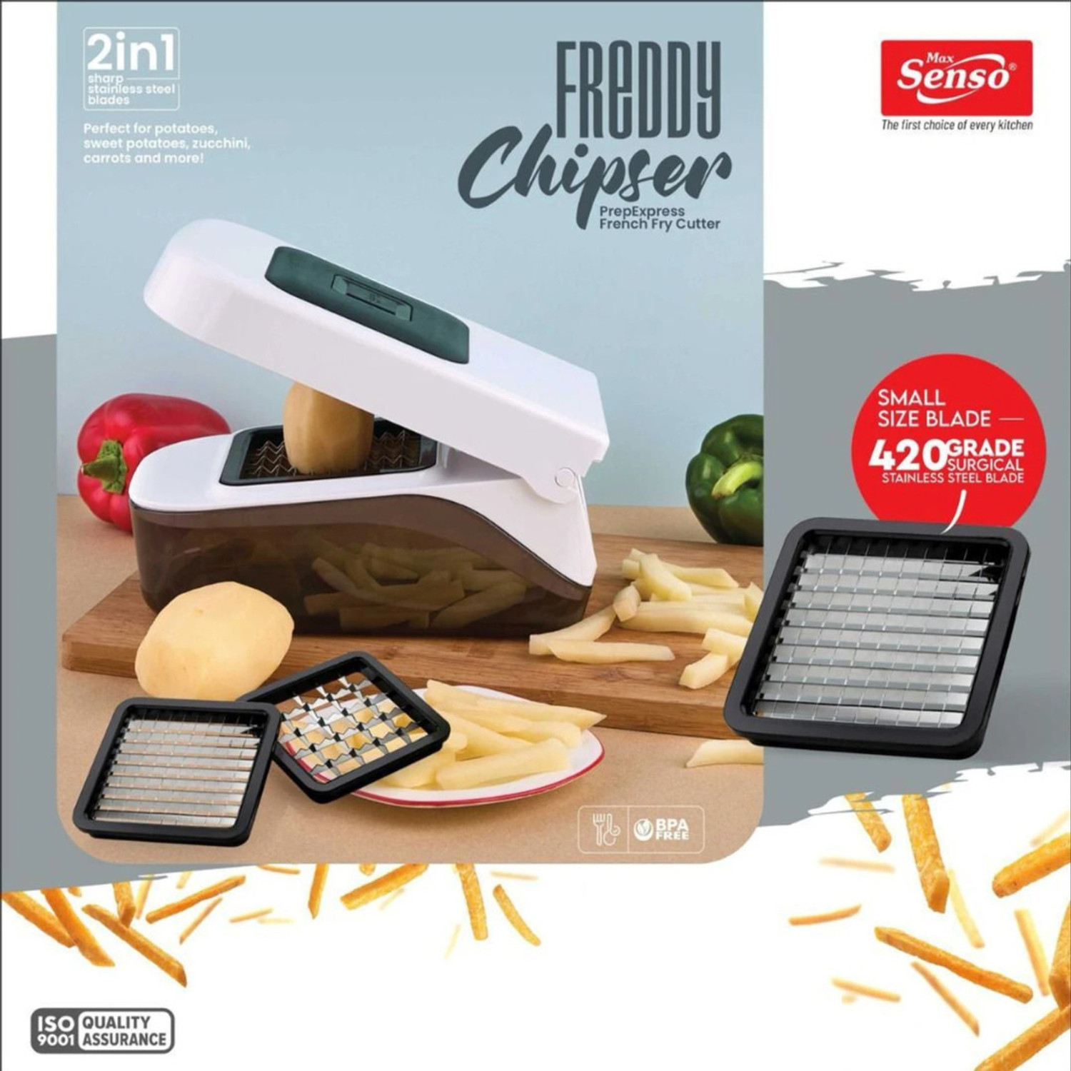 Image of Max Senso Freddy Chipser with Dual Blades , Finger Chips Cutter with Surgical Blades Vegetable & Fruit Chopper