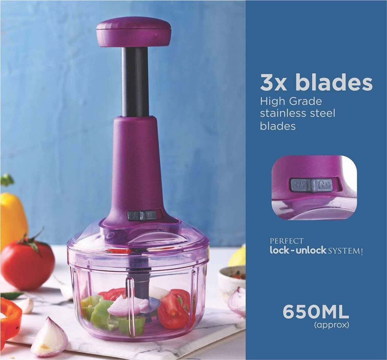 Image of Ecodex Manual Push Vegetable Chopper Mixer Cutter to Cut Onion, Salad, Tomato, Potato Kitchen Tool Set