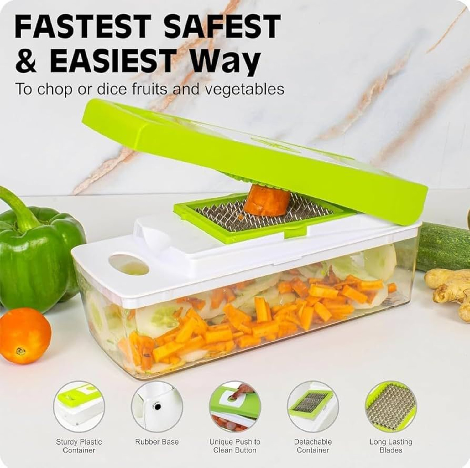 Image of WELLONE 12 in 1 Unbreakable Push to Clean Button Slicer, Dicer, Chopper for Kitchen Vegetable & Fruit Chopper