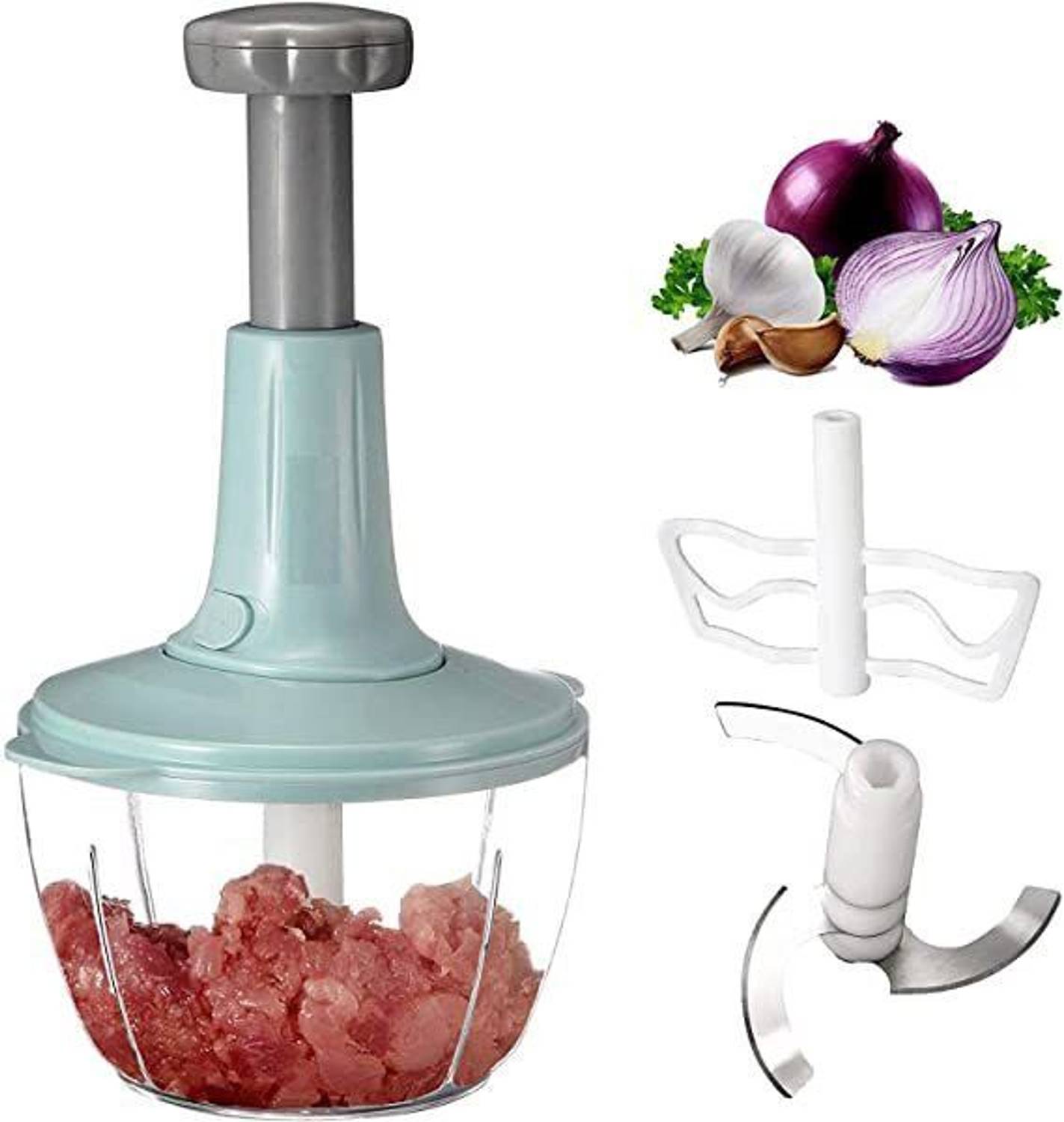 Fitprism by Fitprism Vgetable Push chopper with 6 Stainless Steel Sharp Blade and Whisker Vegetable & Fruit Chopper