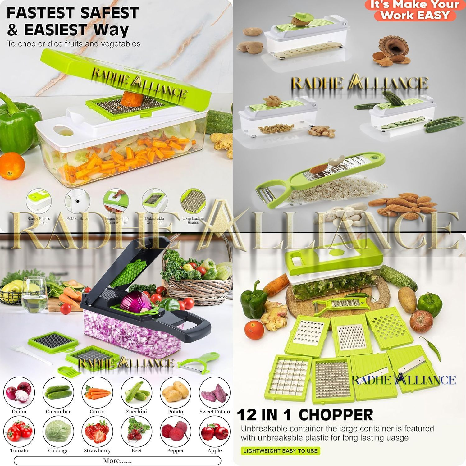 Image of SAFERON by N /A 13 in 1 Multipurpose Chopper, Grater Peeler Chipser, Unbreakable Body Vegetable & Fruit Grater & Slicer