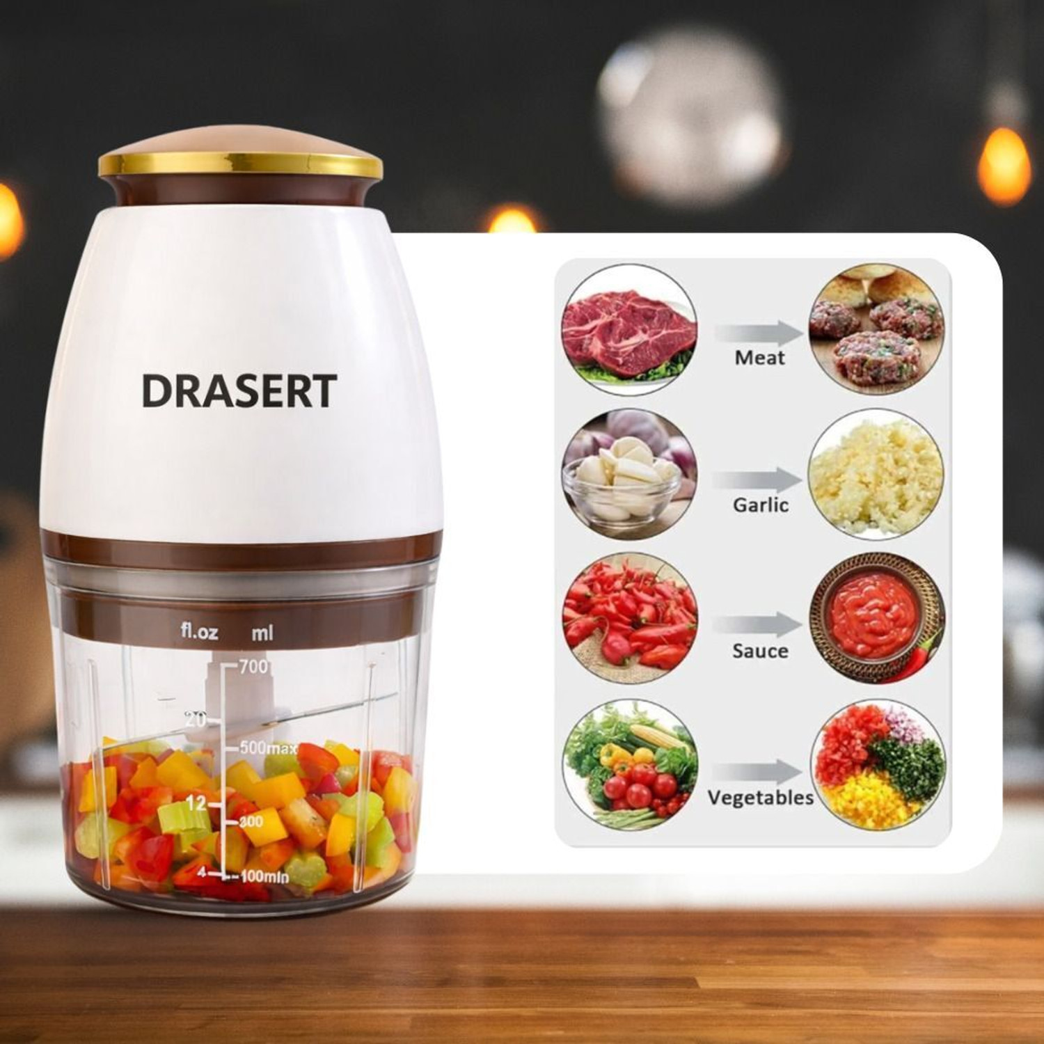 Image of Drasert by Drasert Electric Mini Food Chopper Grinder 700ml 4 Stainless Steel Blades Electric Vegetable & Fruit Chopper