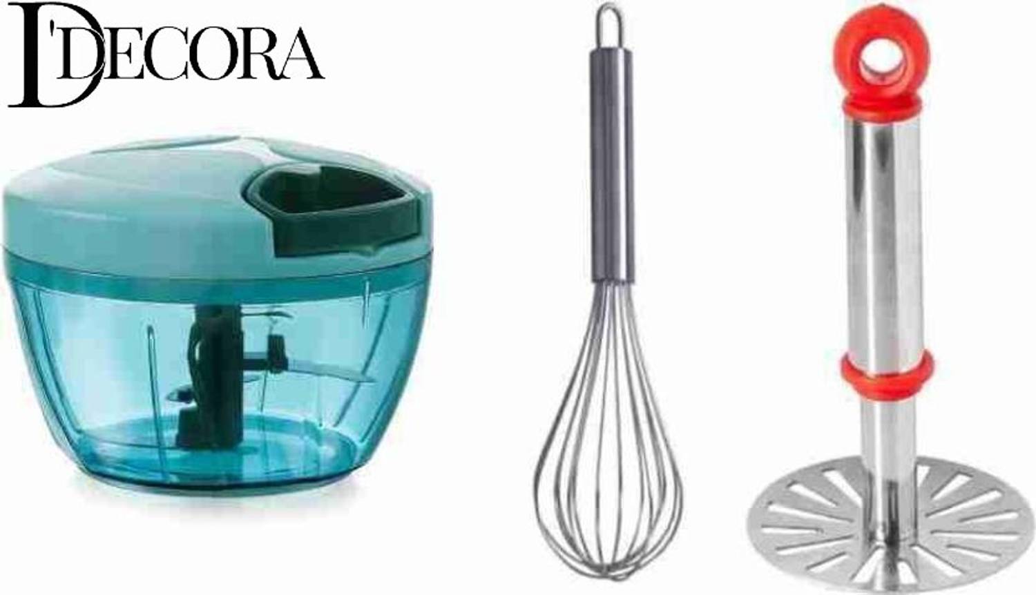 DDecora by AXN Combo Of 450 ML Vegetable Chopper, Stainless-Steel Whisk and Masher Vegetable & Fruit Chopper — Accessories