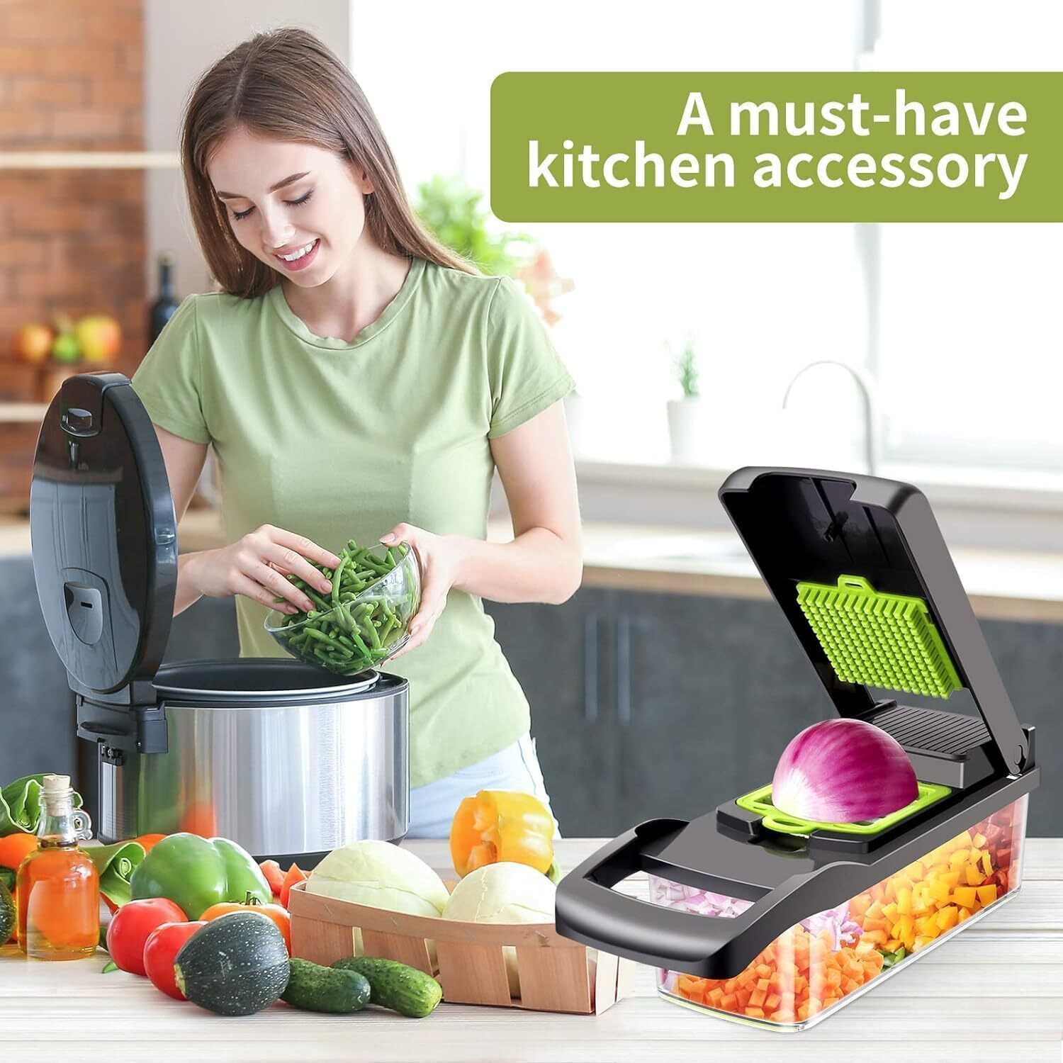 Image of prajya by PRAJYA Vegetable Chopper for Kitchen | 14-in-1 Multifunctional Fruit & Vegetable Cutter Vegetable & Fruit Chopper