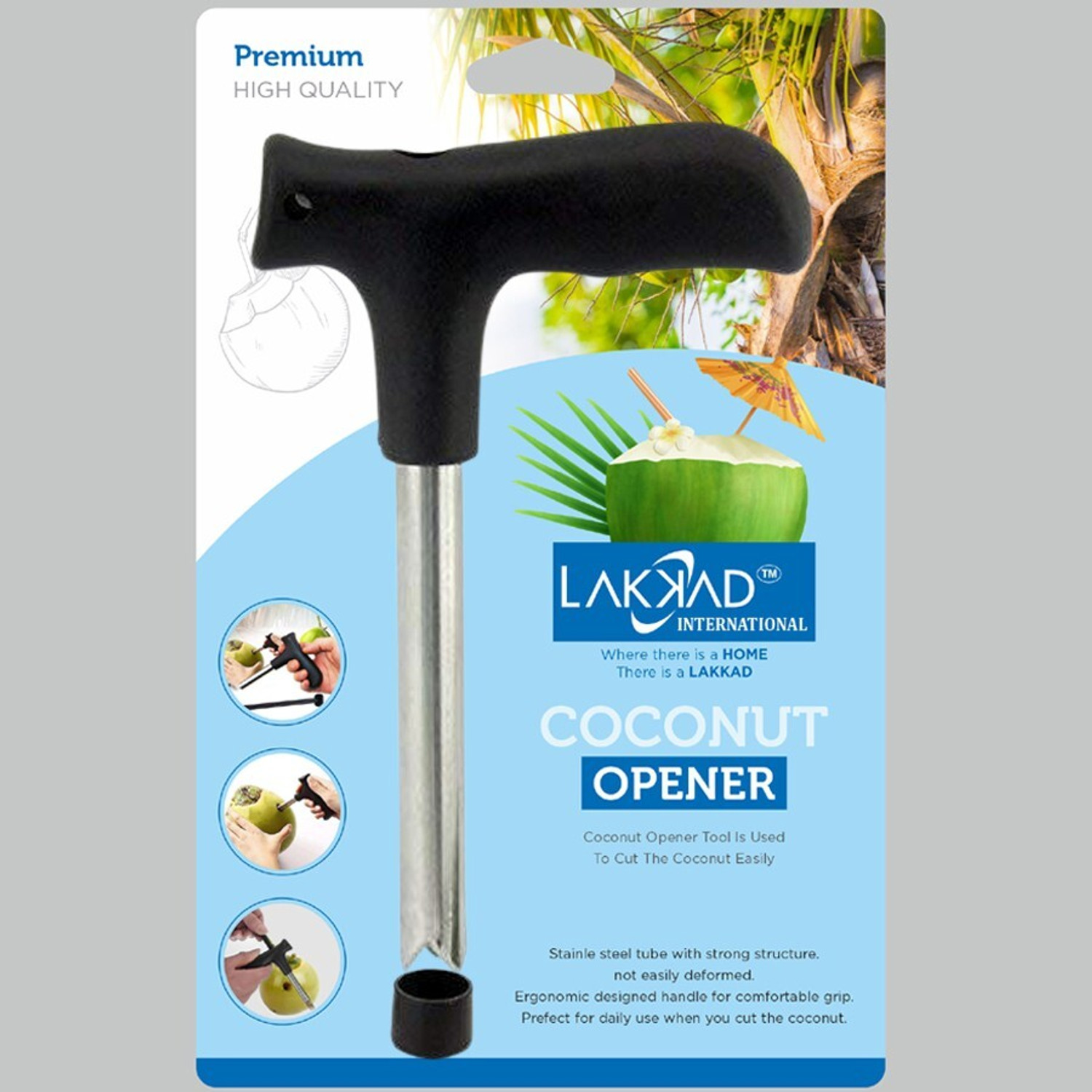Image of LAKKAD INTERNATIONAL Coconut Opener Tool , Easy & Convenient Straw Hole Maker for Young Fresh Water Juice Coconut Scraper