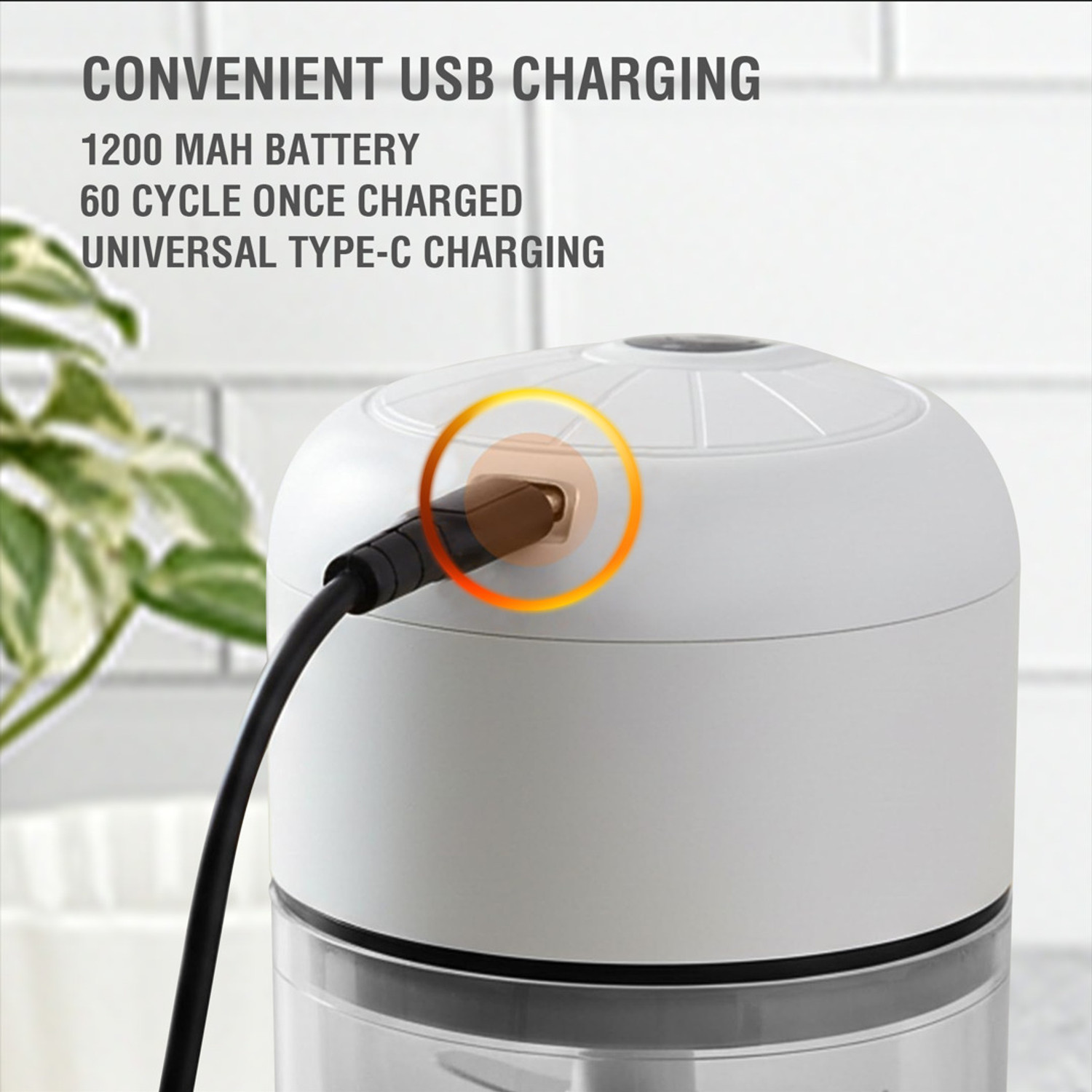 Image of MILTON 6-in-1 Rechargeable Mini Electric Chopper 250ml SS Blade Powerful Motor, Grey Electric Vegetable & Fruit Chopper