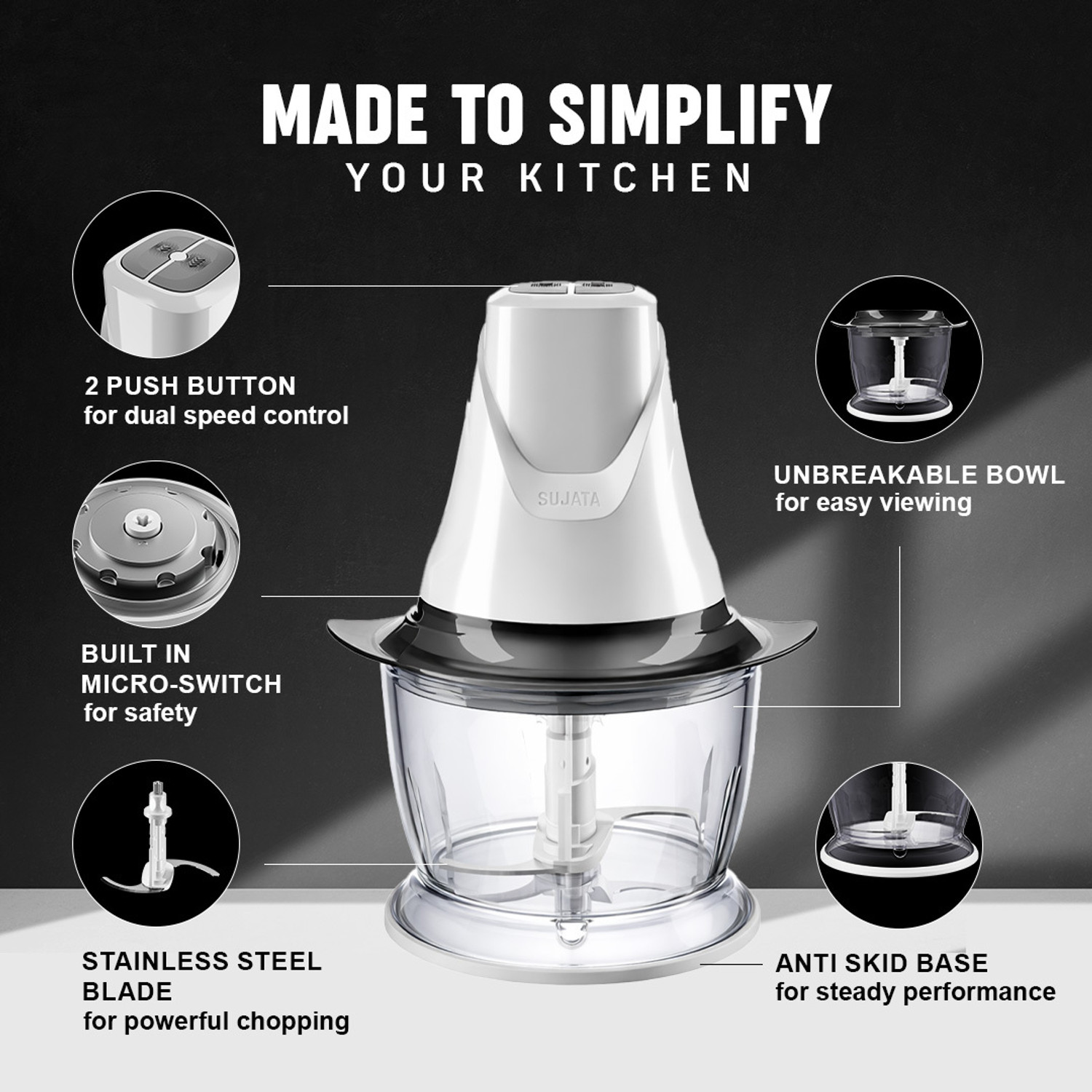 Image of SUJATA Chopcraft 900ml, 350W | Dual Speed | 3200 RPM High Speed Motor Electric Vegetable Chopper (1 unit of chopper)