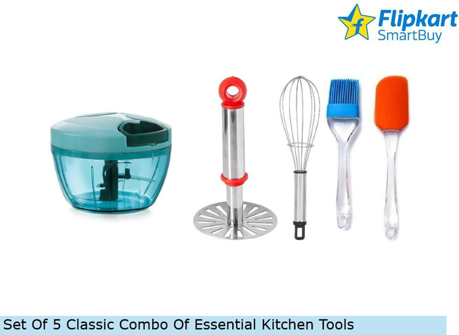 Image of Flipkart SmartBuy 450ml Chopper Green Masher Whisk Spatula & Brush Vegetable & Fruit Grater (Pack Of 5)