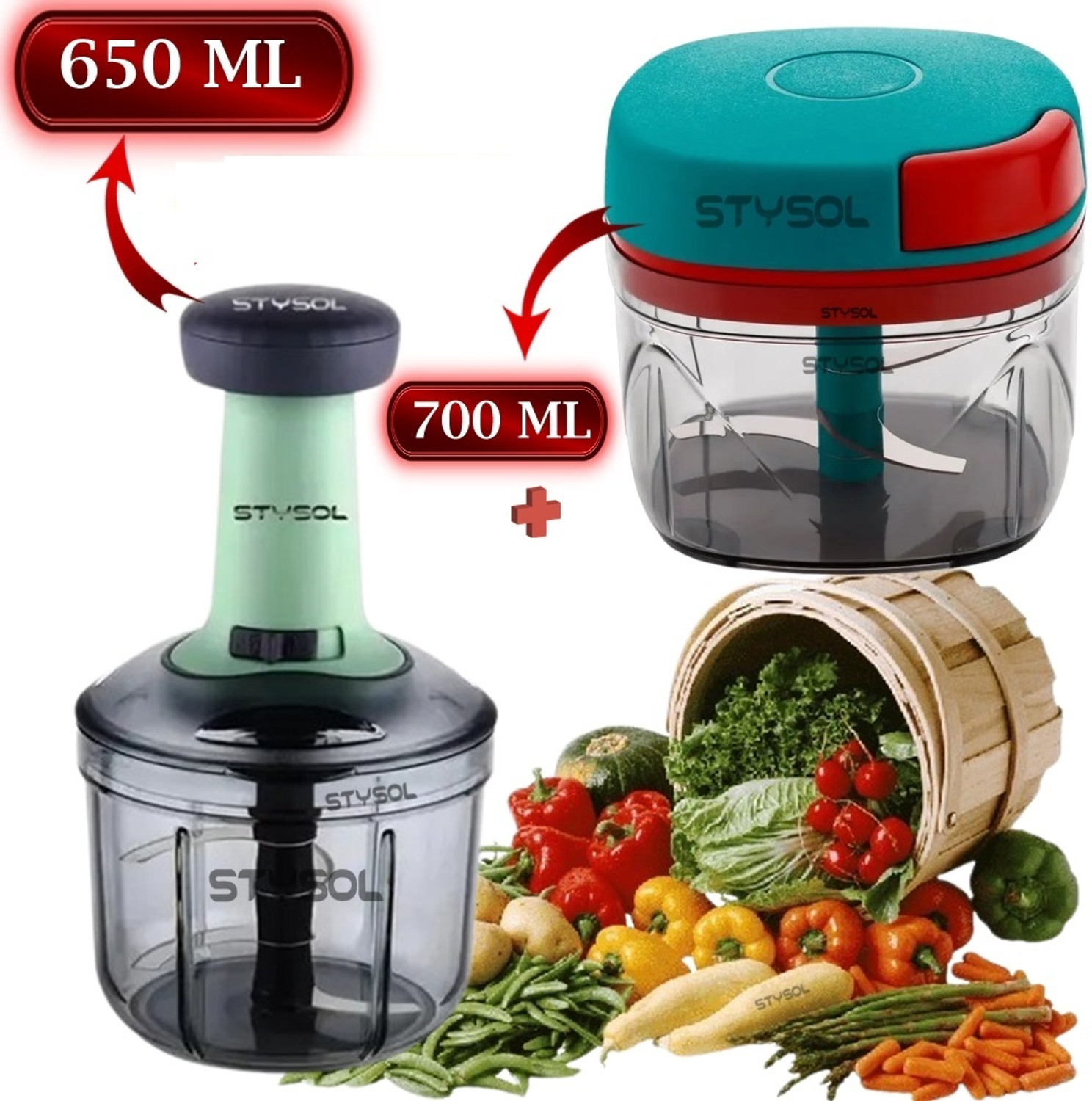 Image of Stysol Square Dori Chopper 700 ml and Push Chopper 650 ml Vegetable & Fruit Chopper