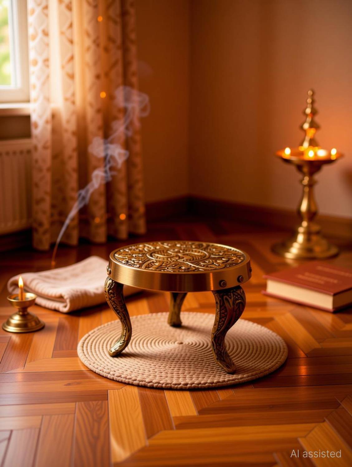 ANYRA'S TROVE Pure Brass Small Chowki|Mukali Stand|Puja Diya Stool|Peeta Brass All Purpose Chowki