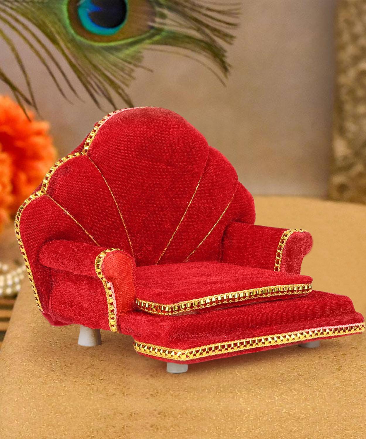 Letto Laddu Gopal Per Krishna, Modello Bal Gopal Thakorji, In Legno E Velluto Rosso. Dimensioni 19x13x10 Cm, Letto Decorativo Per Divinità. - 4