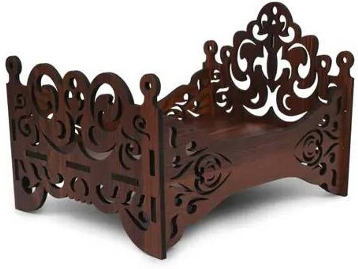 Aura Crystal Enterprisess Premium Wooden Carved Pattern Designer Bed for Laddu Gopal Ji (Brown) Wooden Pooja Chowki