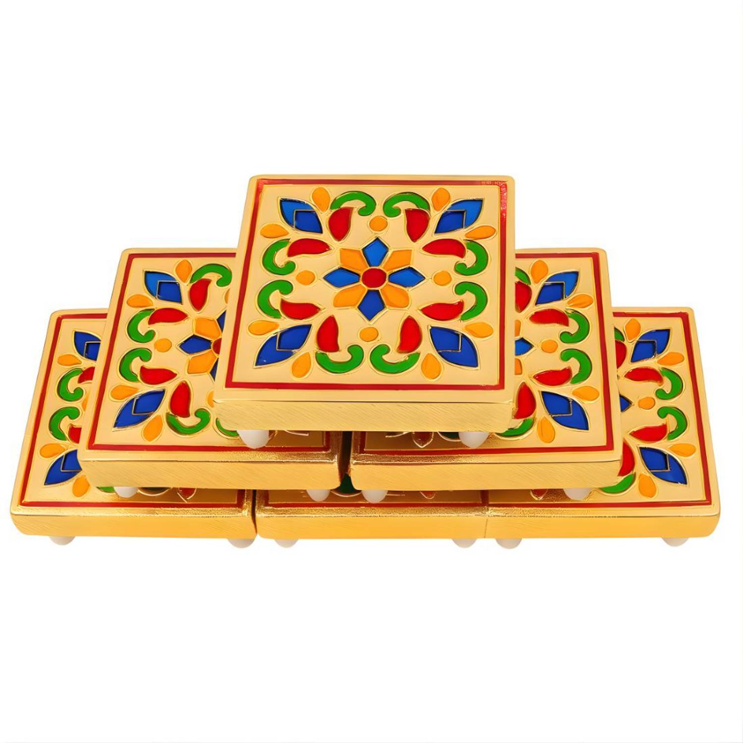 ASRMHANDICRAFTS Handicraft Meenakari Wooden Puja Chowki/Bajot 3x3 inch Wooden Pooja Chowki