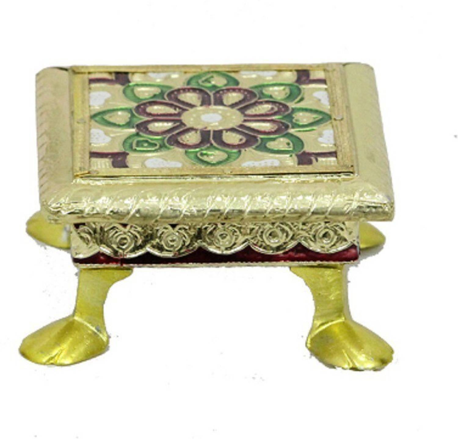 Apkamart Handcrafted Minakari Bajot 4 Inch - Pooja Décor and Gifts Wooden All Purpose Chowki