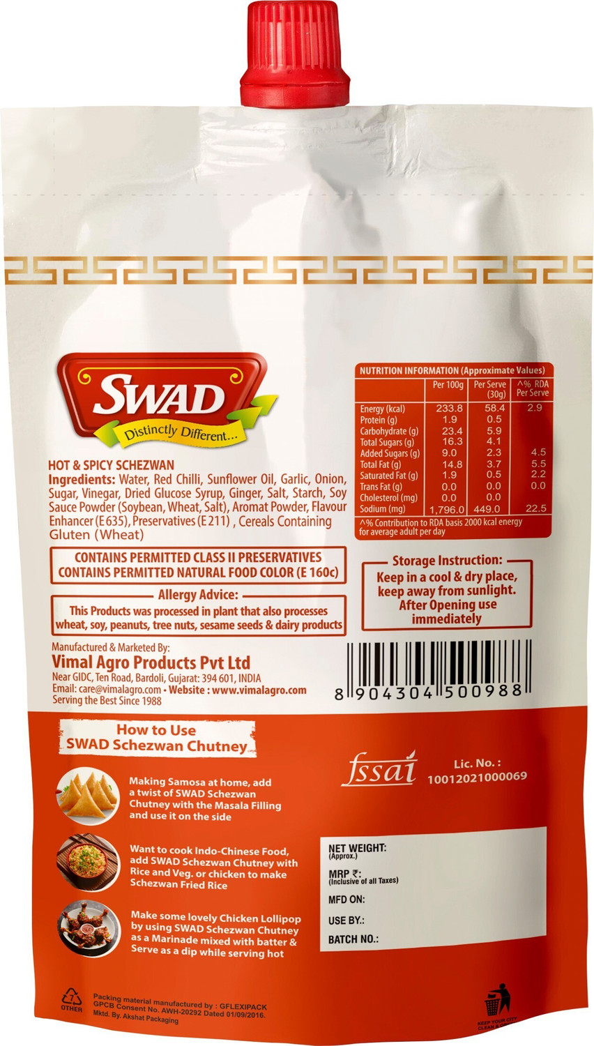 Image of SWAD Hot & Spicy Schezwan 150g | Dip | Spread | Chutney | Marinate Chutney Paste