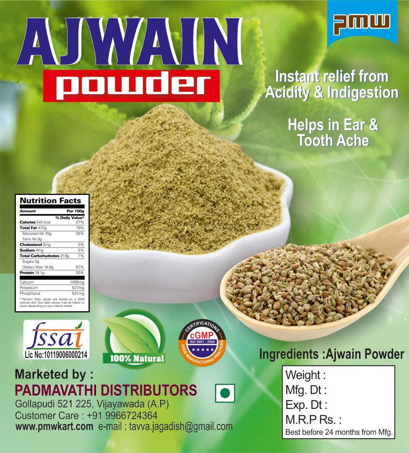 Image of PMW Ajwain Powder - VAMU -100G (KL)