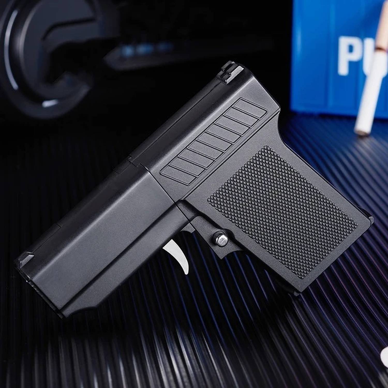 gun torch cigarette holder VIOVI M-910 Gun Cigarette Lighter Gun cigarette case 2in1 torch blue jet  flame lighter 08 pcs cigarette case box Pocket Lighter Price in India