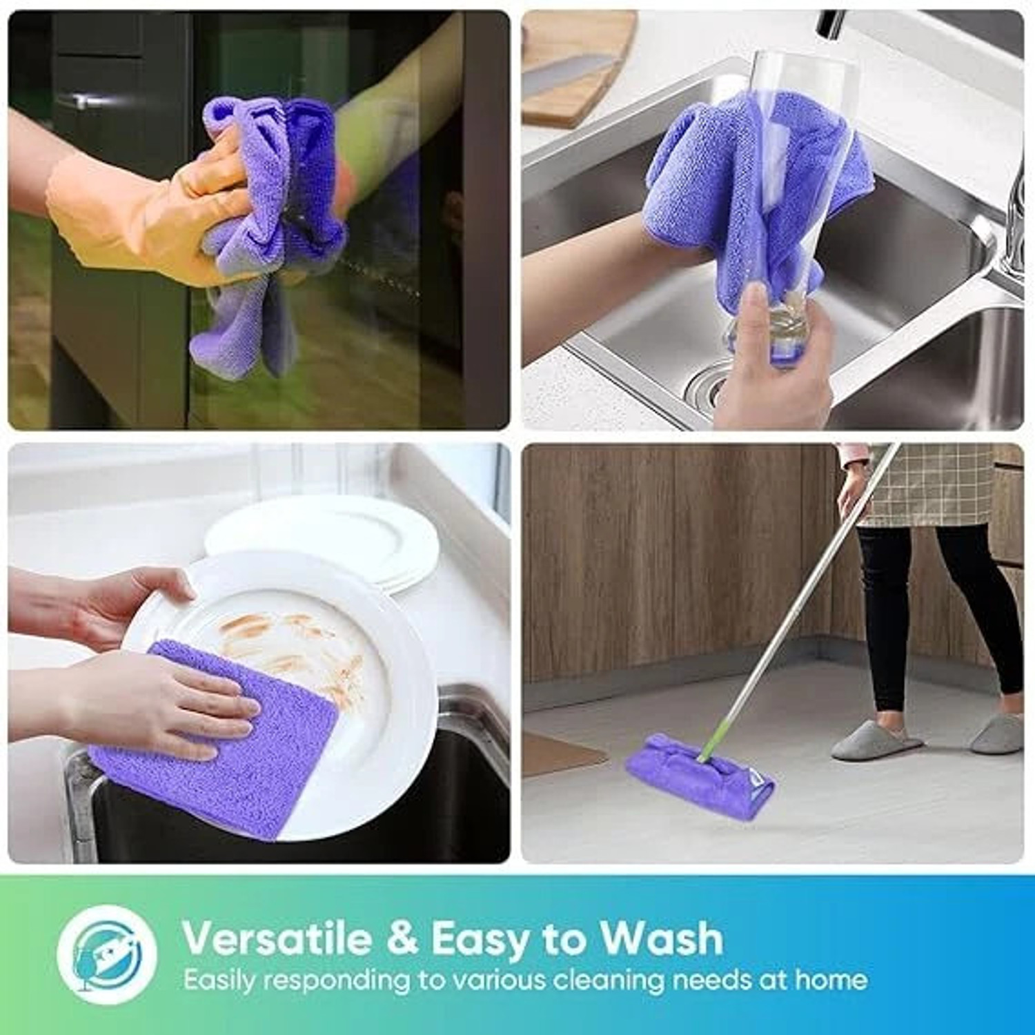 Image of HOMEXCEL Highly Absorbent Cleaning Rags Towel for House Car Kitchen Purple (30x30cm) Dry Microfiber Cleaning Cloth