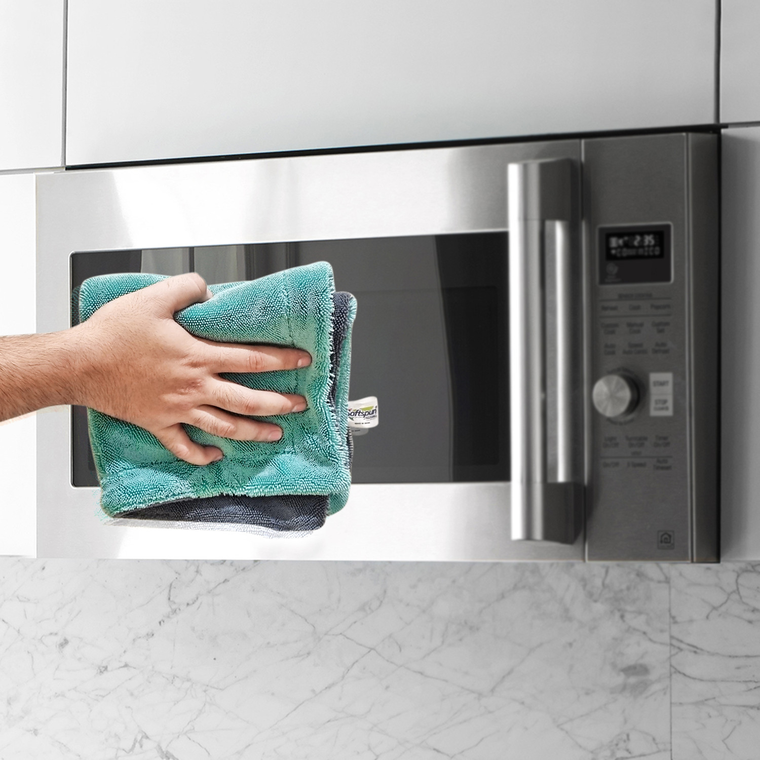 Image of SOFTSPUN Microfiber Cloth for Car 1600 GSM 40x40 cms 1 Pcs Aqua Blue & Grey Wet and Dry Microfiber Cleaning Cloth