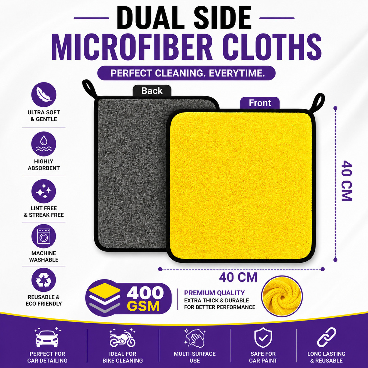 Image of Greensify multipurpose microfiber cloth pack of 3 400 GSM Dry Microfiber Cleaning Cloth
