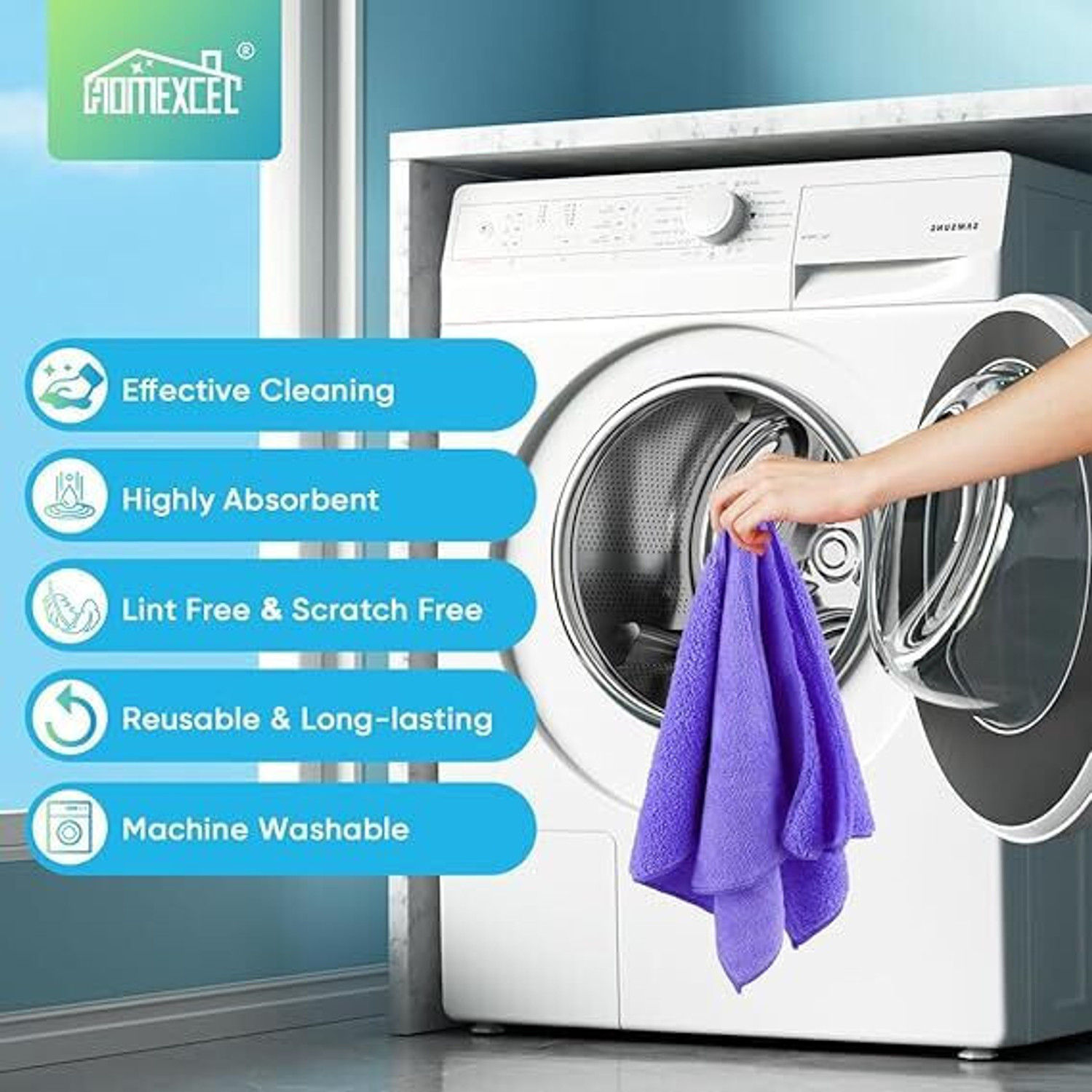 Image of HOMEXCEL Highly Absorbent Cleaning Rags Towel for House Car Kitchen Purple (30x30cm) Dry Microfiber Cleaning Cloth