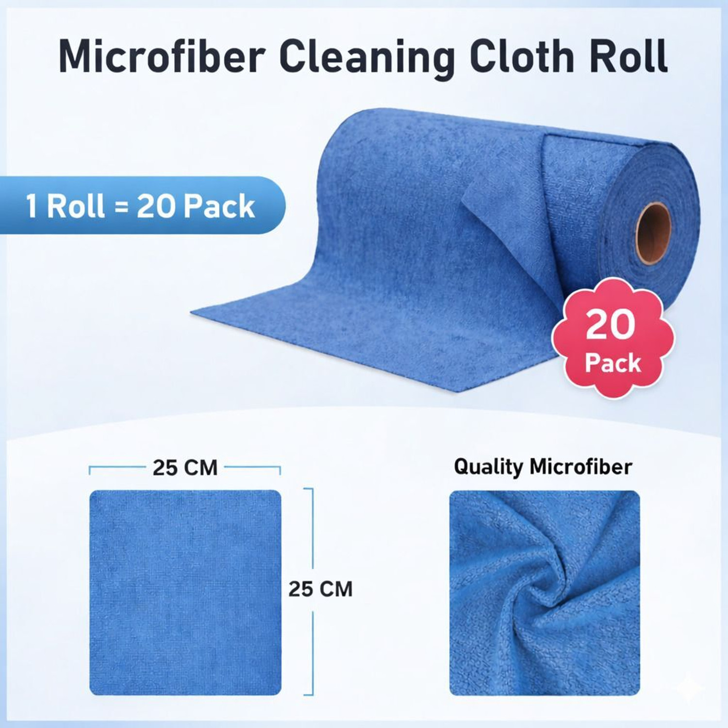 Image of SHOWSTOPPER Microfiber Roll Denim Blue Reusable,Washable for Home,Kitchen, Everyday Use Wet and Dry Microfiber Cleaning Cloth