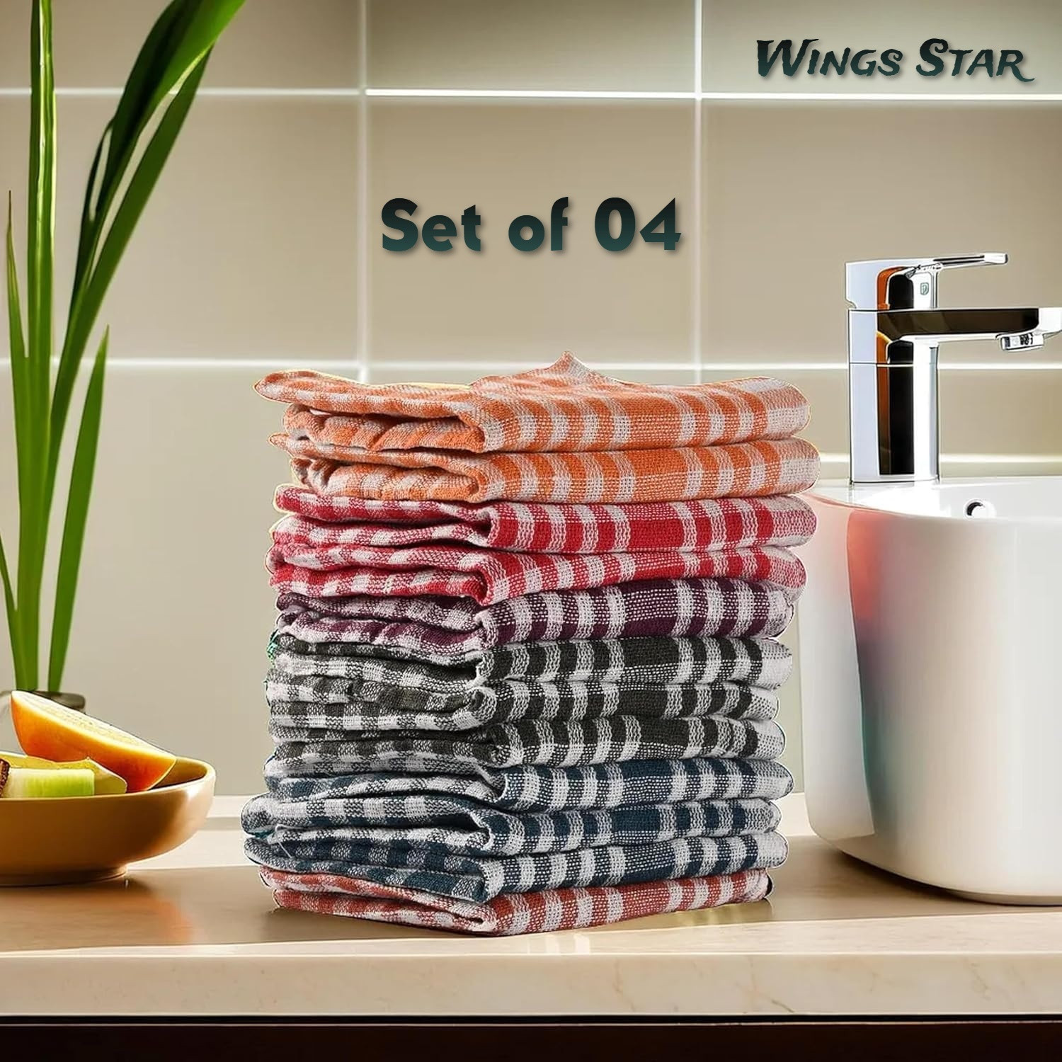Image of KITCHENBIZ Cotton Reusable Kitchen Towel Pack of 4 Multipurpose Washable Wet and Dry Non-woven Cleaning Cloth