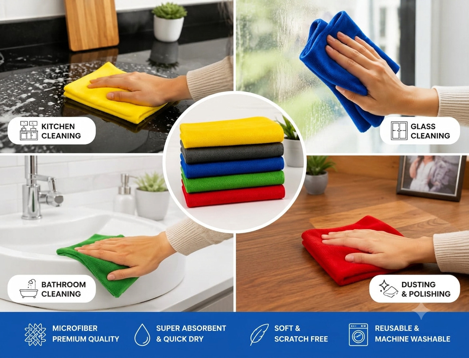 Image of Greensify Pack of 10 microfiber cleaning cloth for kitchen and bike laptop glass cleaning Dry Microfiber Cleaning Cloth