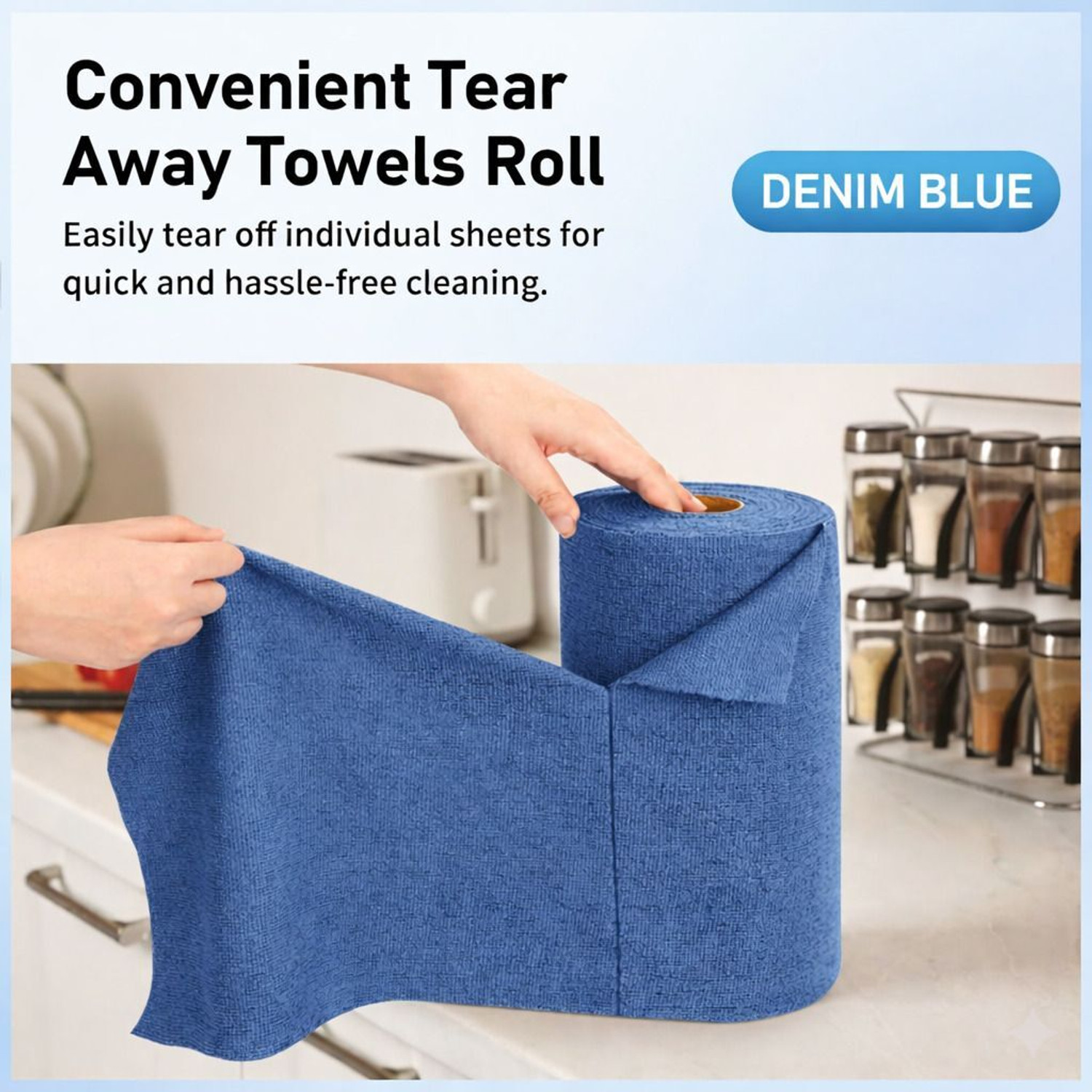 Image of SHOWSTOPPER Microfiber Roll Denim Blue Reusable,Washable for Home,Kitchen, Everyday Use Wet and Dry Microfiber Cleaning Cloth