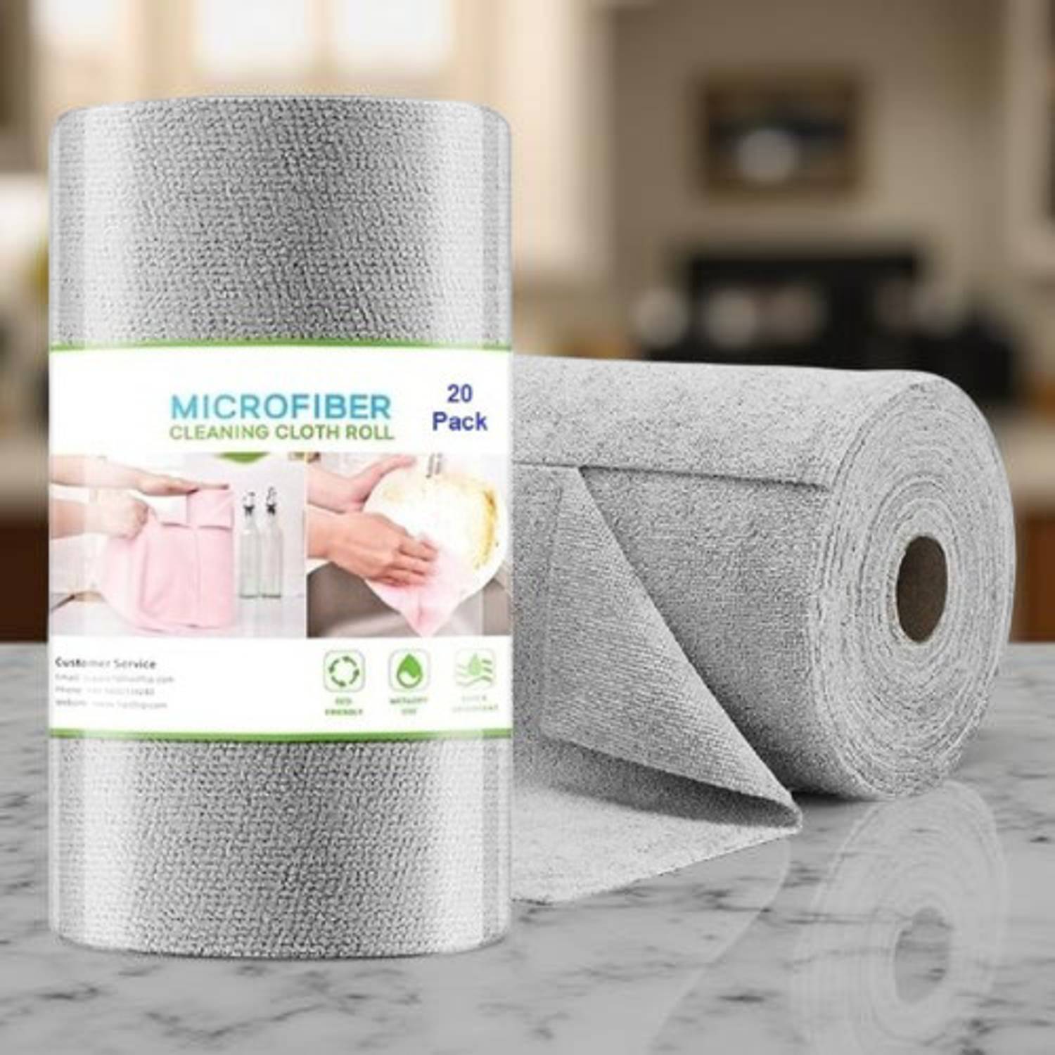 AshmakamMart Washable Kitchen Cloth Roll 20 Piece Tear Away Microfiber Towels Wet and Dry Microfiber Cleaning Cloth