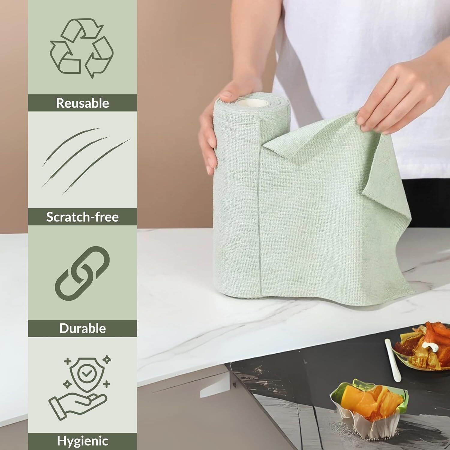 Image of Greensify 25x25cm Tearable Microfiber Cloth Roll (20 pieces) Dry Microfiber Cleaning Cloth