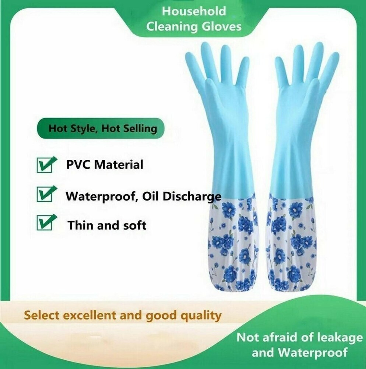 Image of krenz Reusable Rubber Latex PVC Flock lined Hand Gloves For Kitchen Long Sleeves Wet and Dry Glove Set