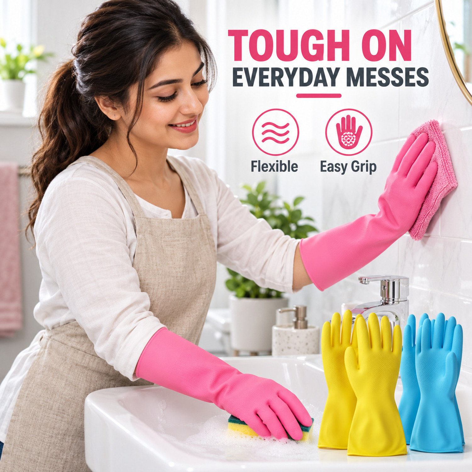 Image of Axisgrip Long Sleeves Rubber Washable Reusable Kitchen Farming Agricular Garden Wet and Dry Glove Set