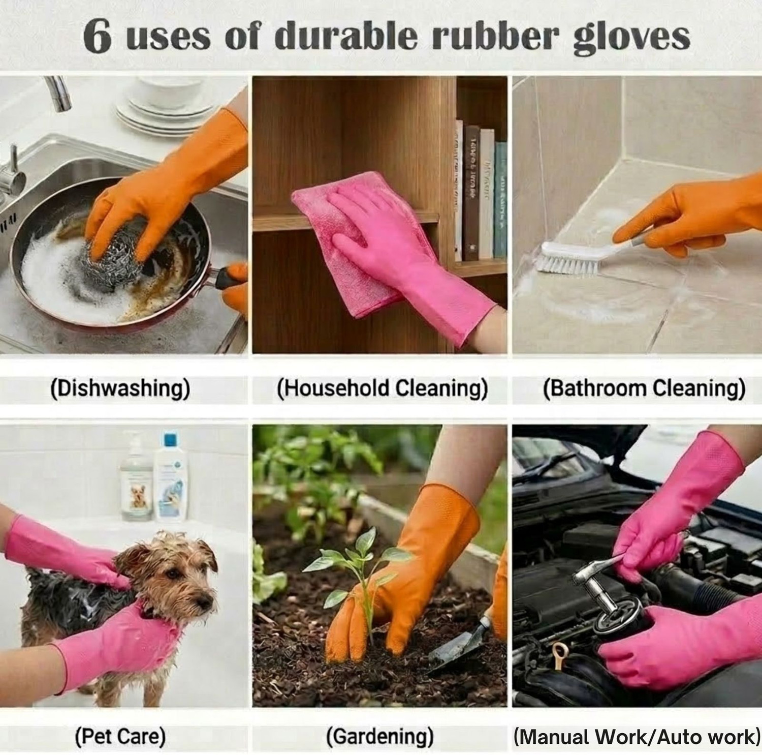 Image of tick mark Long Lasting Household Cleaning Hand Gloves Combo | Kitchen Bathroom Toilet Use Wet and Dry Glove Set