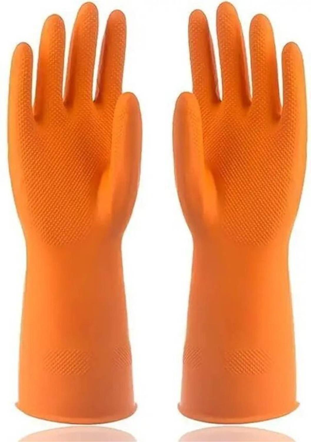 7SHIELD Durable Orange Rubber Gloves for Bathroom Cleaning Wet and Dry Disposable Glove Set