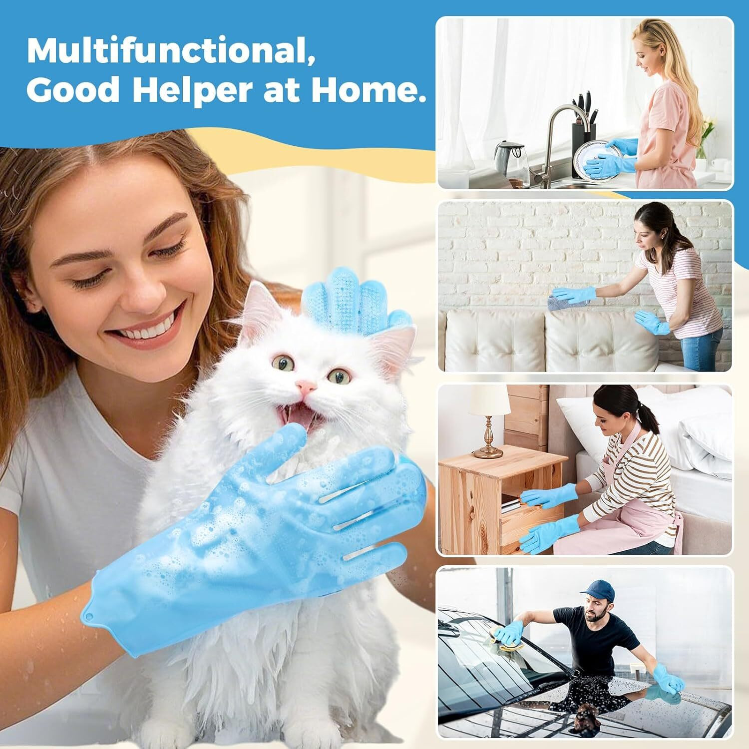 Image of HM EVOTEK Silicone Gloves Dishwashing Kitchen Scrubber Grip Daily Household Use Gloves Wet and Dry Glove