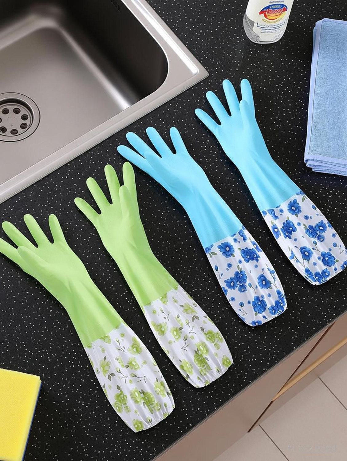 Image of MAAUVTOR Reusable Rubber Thickening Waterproof Dish Washing Household Kitchen Wet and Dry Glove Set