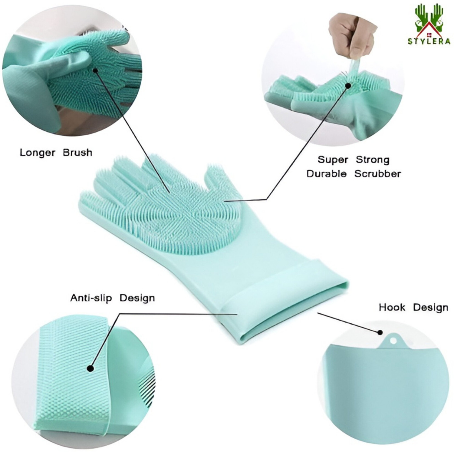 Image of Donizard Silicone Gloves for Kitchen Dishwashing Pet Grooming Washing Car Bathroom Gloves Wet and Dry Glove