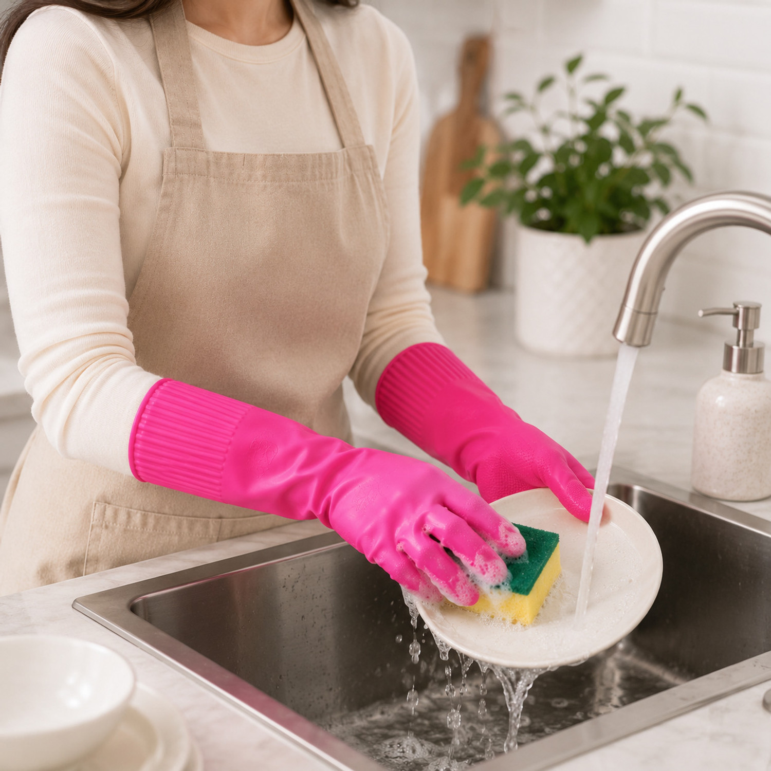 Image of Donizard Dishwashing Cleaning Gloves, Hand Gloves for Washing Utensils (1 Pair) Wet and Dry Glove