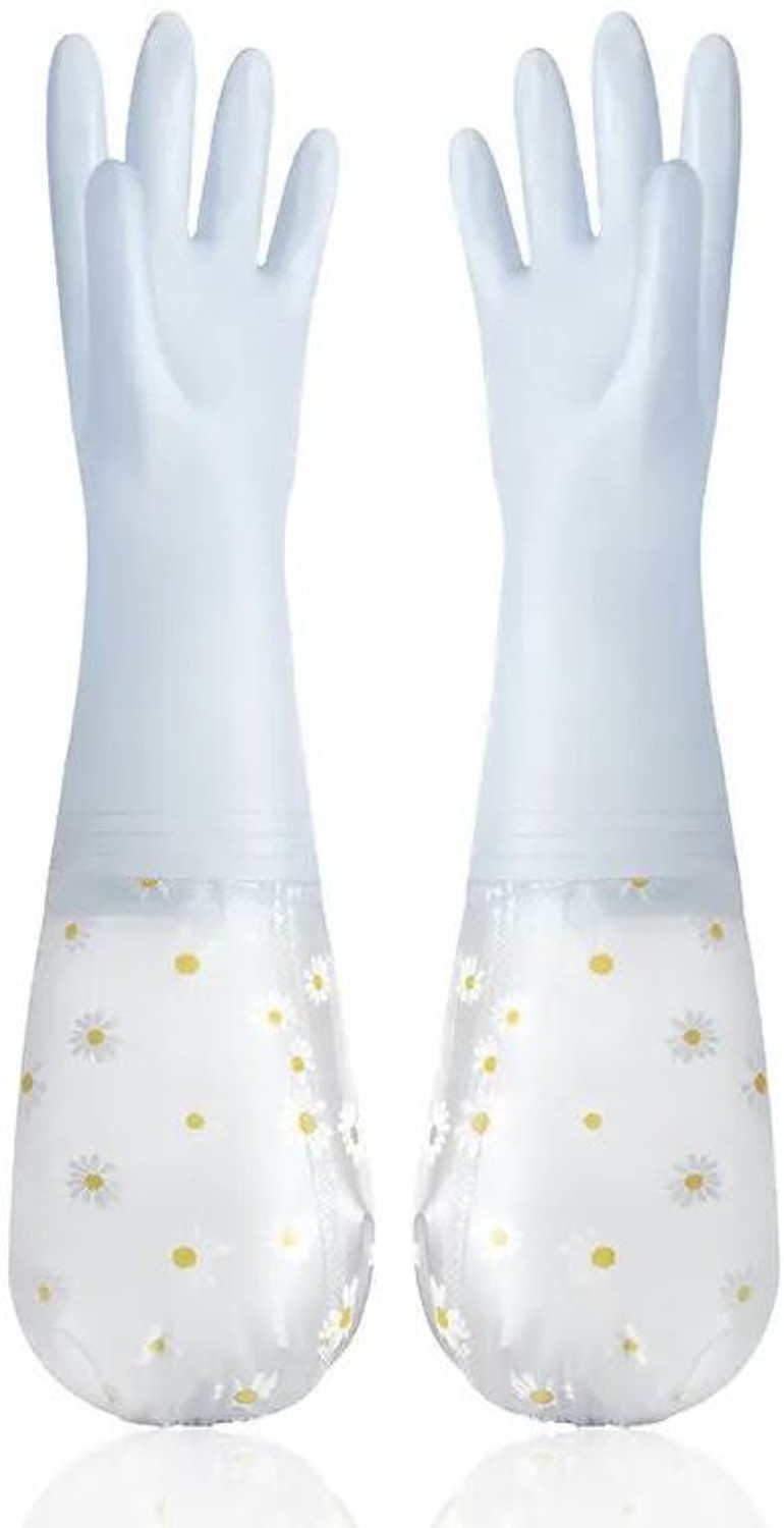 Image of MAAUVTOR Reusable PVC Waterproof Dish Washing Household Kitchen Long Elbow Length Gloves Wet and Dry Glove Set
