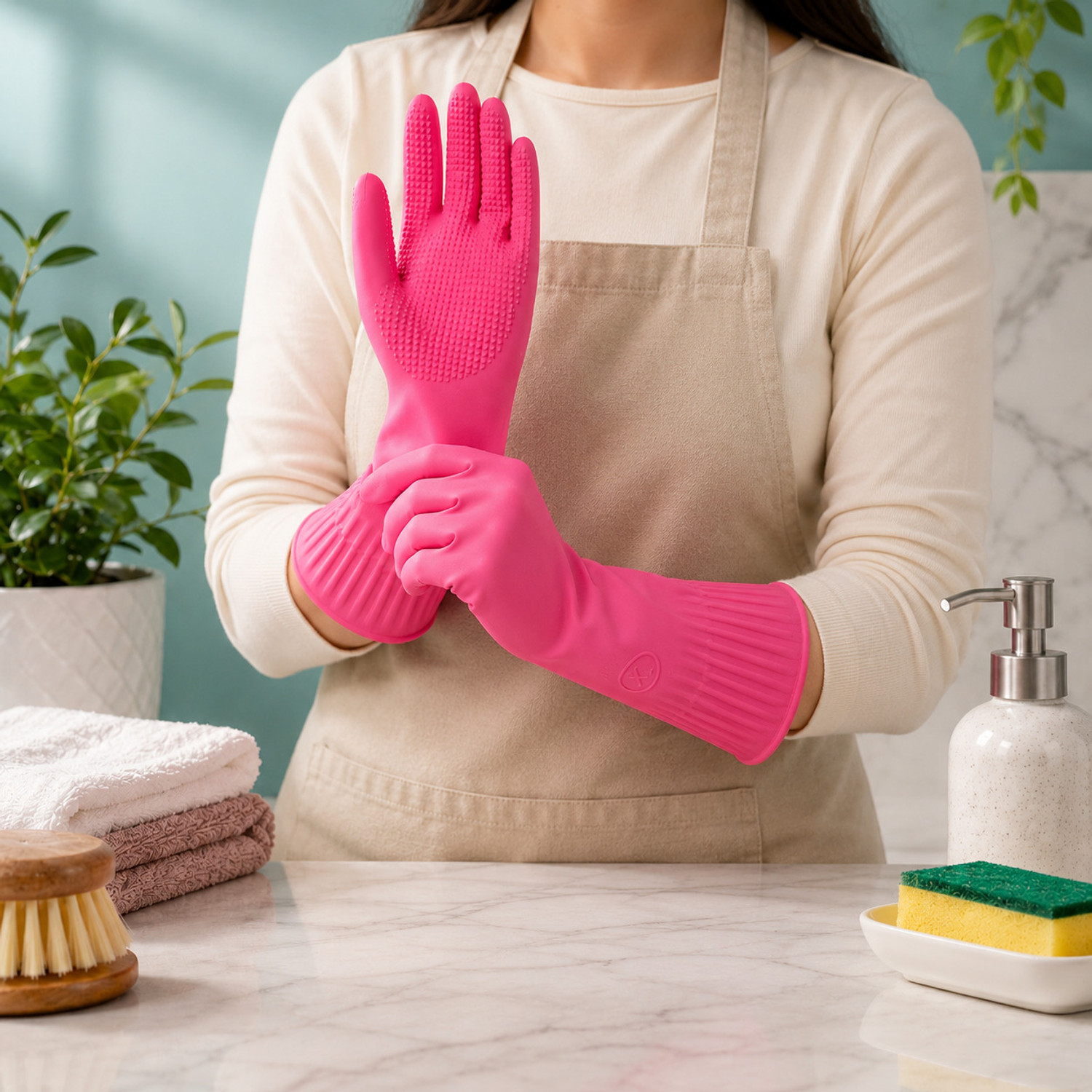 Image of Donizard Dishwashing Cleaning Gloves, Hand Gloves for Washing Utensils (1 Pair) Wet and Dry Glove