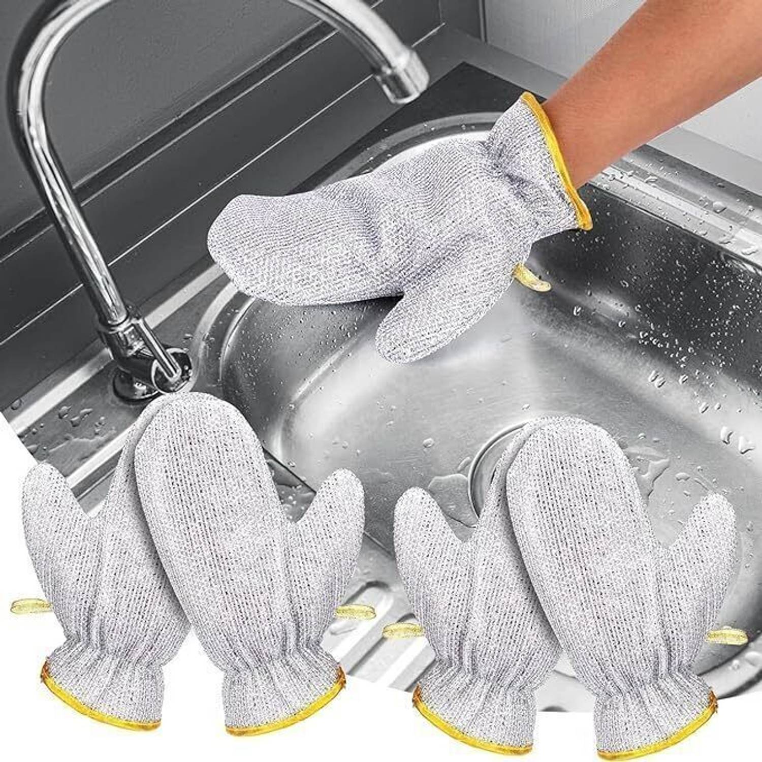 ABlue Clipper Wire Dishwashing Gloves Kitchen Cleaning Skin-Friendly Washing Gloves Wet Glove Wet and Dry Glove Set