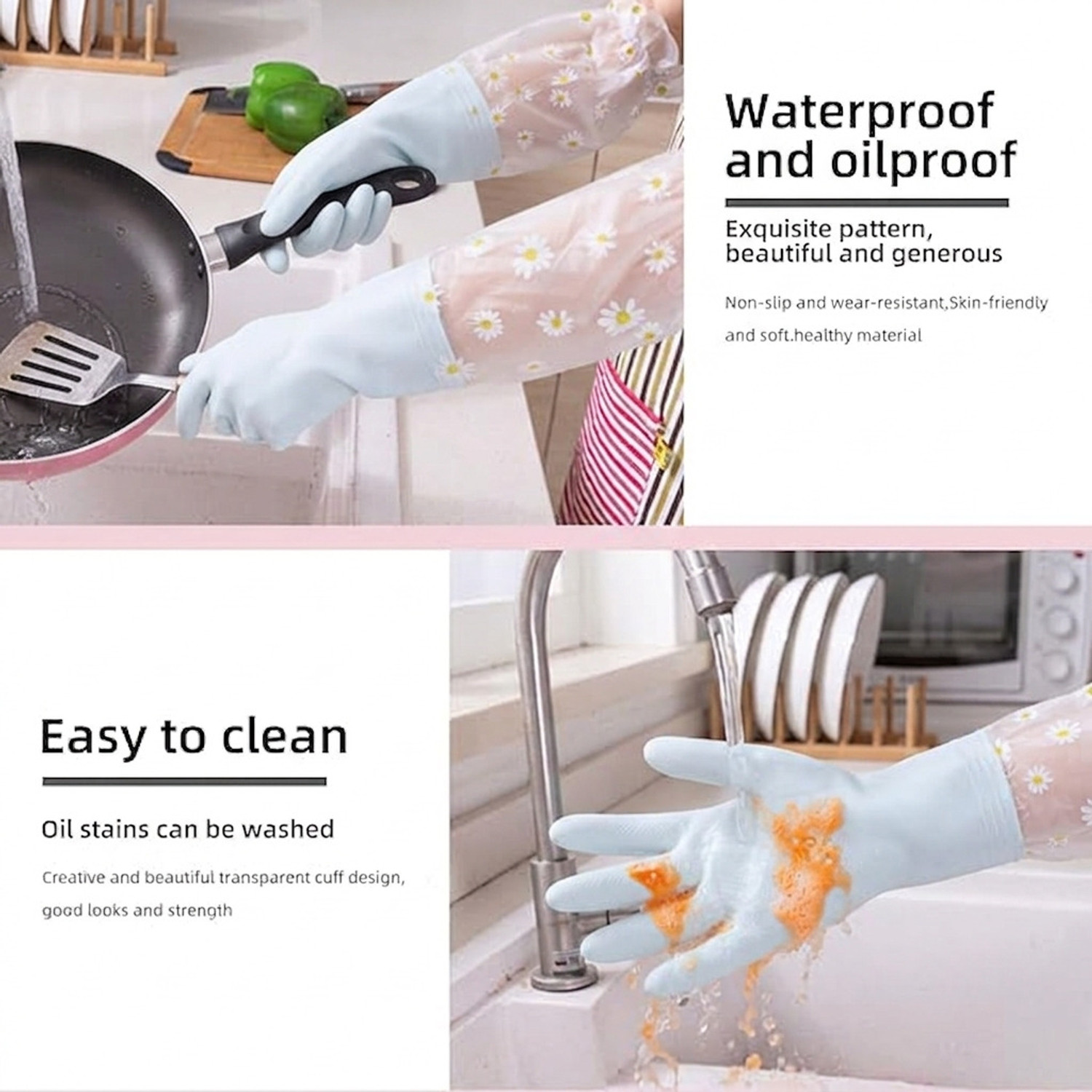 Image of MAAUVTOR Reusable PVC Waterproof Dish Washing Household Kitchen Long Elbow Length Gloves Wet and Dry Glove Set